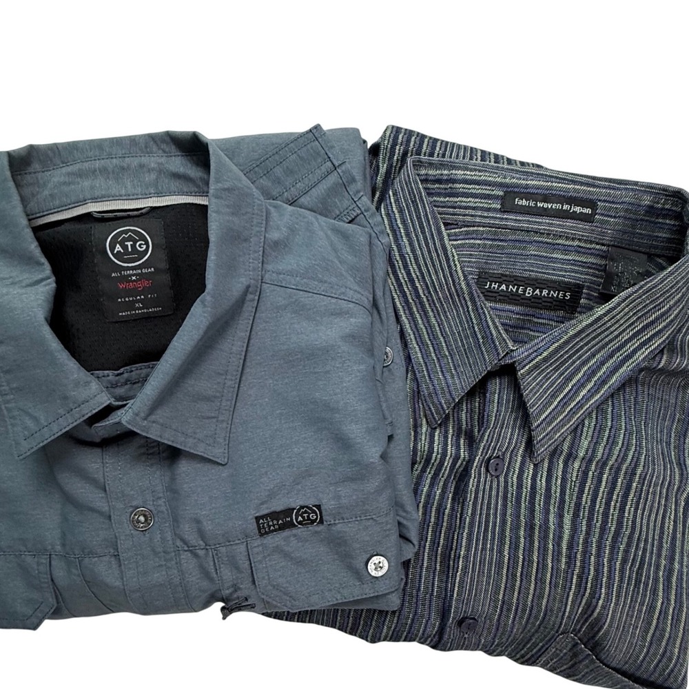 Jhane Barnes Mens XL Striped Button Down Shirt Blue Green Fabric Woven in Japan
